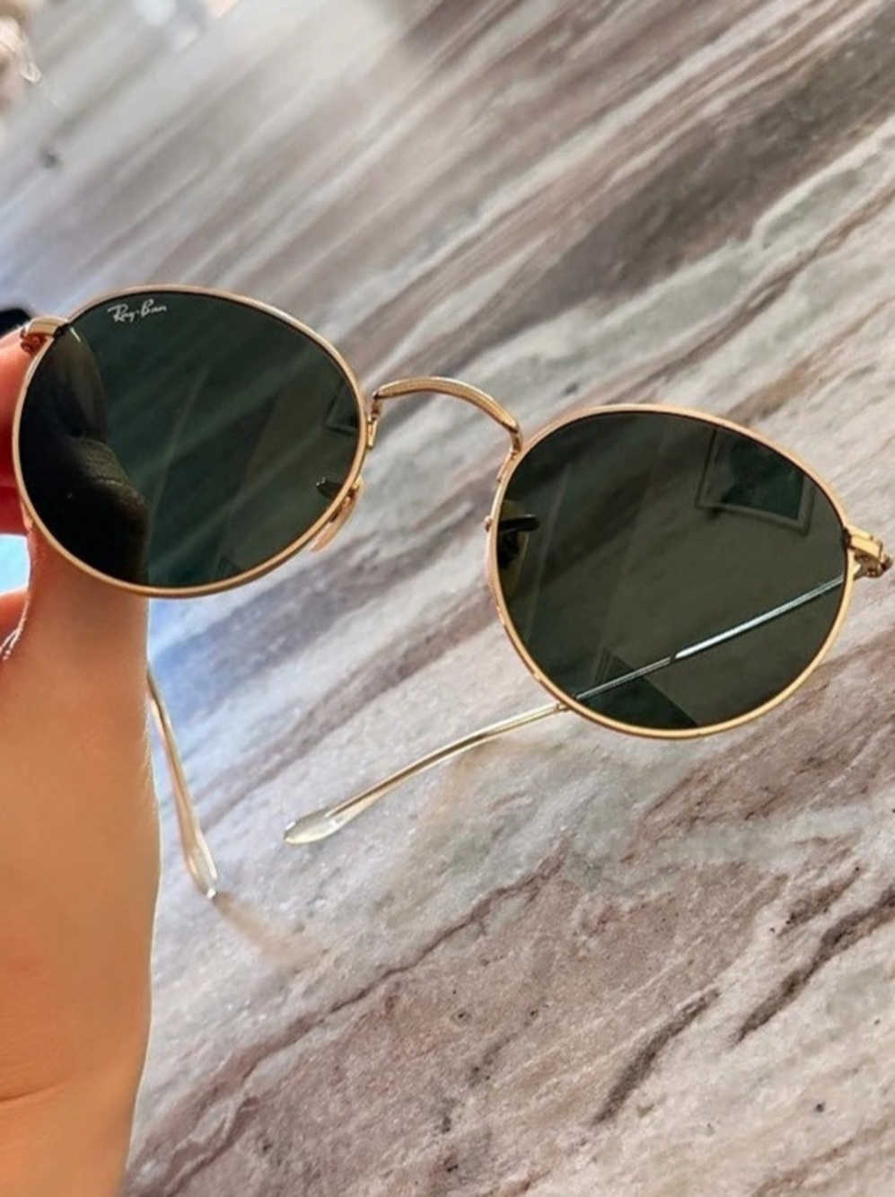 Ray-Ban Round Metal RB3447 Gold & Green Sunglasses